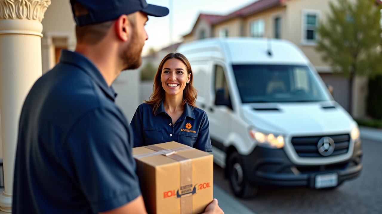 Grizzly Allen driver delivering a package to a satisfied customer in Las Vegas