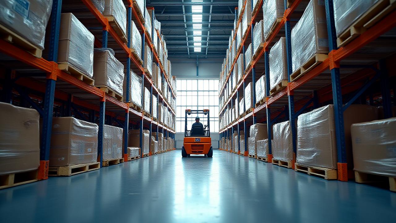 Modern, high-bay warehouse facility in Las Vegas with organized racking systems and personnel operating machinery safely.